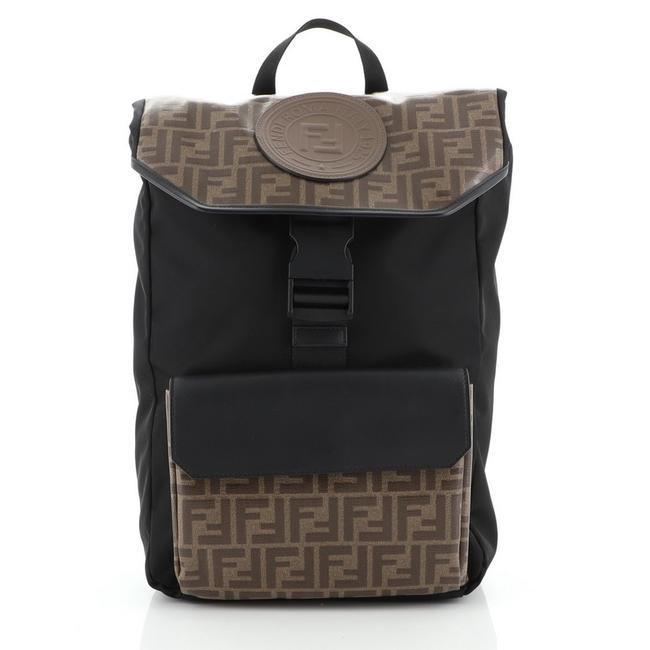 Fendi Double F Buckle Zucca With Black Brown Canvas Coated Nylon Backpack 