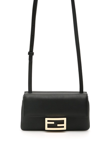 Fendi Double Flap Sn Double FlapCompartment Black Leather Shoulder Bag 