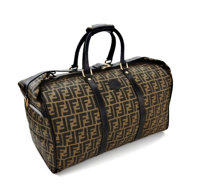 Fendi Duffel Brown Zucca Canvas Leather WeekendTravel Bag 