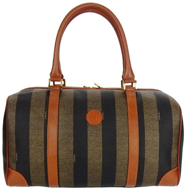 Fendi Duffel Tote Brown Pequin Striped Canvas Leather WeekendTravel Bag 