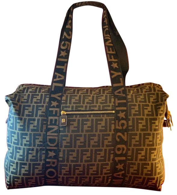 Fendi Duffle Monogram BlackBrown Fabric WeekendTravel Bag 