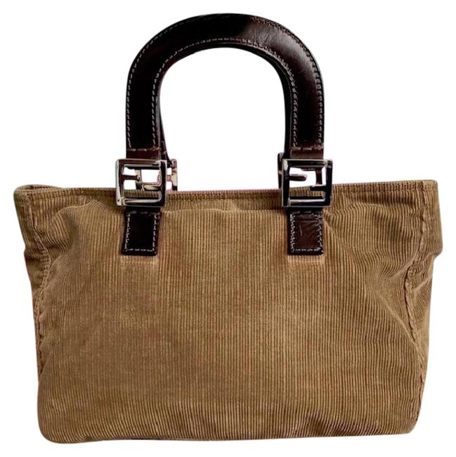 Fendi East West Tan Brown Corduroy Tote 