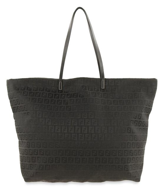 Fendi East west Zucchino Black Canvas Tote 