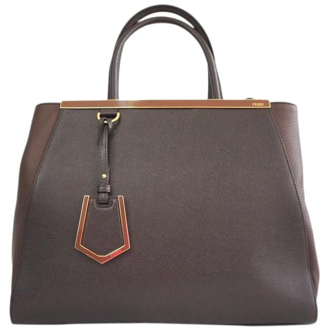 Fendi Elite Medium 2jour Deep Brown Leather Tote 