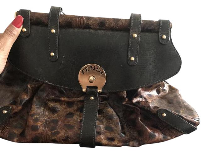 Fendi Embossed Magic Brown Leather Shoulder Bag 