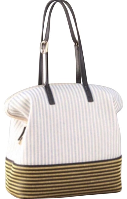 Fendi Embroidered 2 Blue Black Canvas Leather Tote 