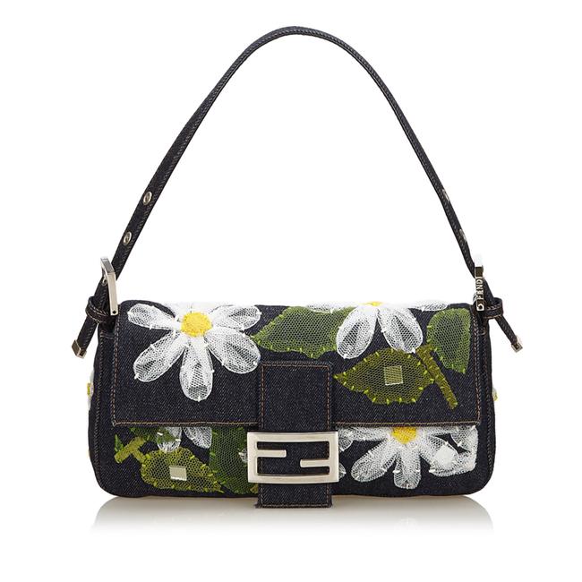 Fendi Embroidered Blue Fabric X Denim Baguette 