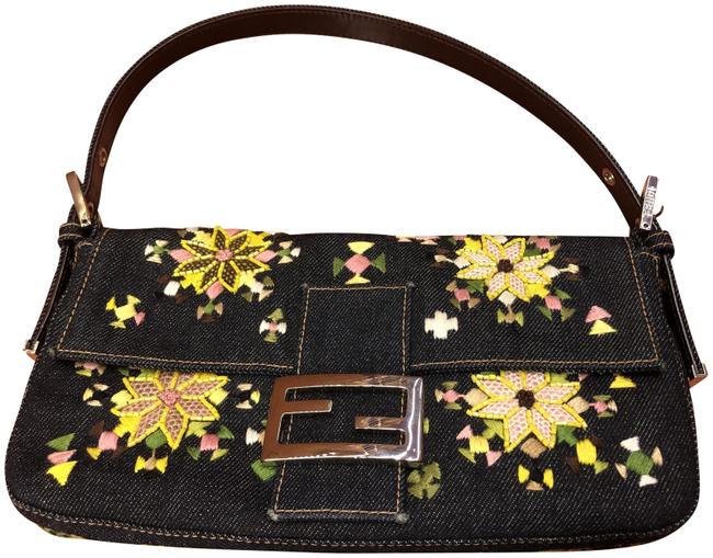 Fendi Embroidered Denim Blue Baguette 