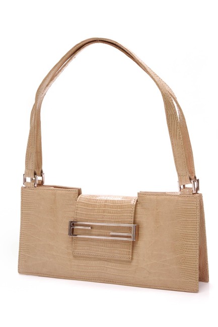 Fendi Evening Beige Lizard Skin Leather Shoulder Bag 