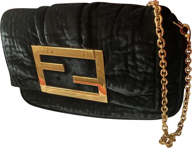 Fendi Clutch Evening Black Velvet Shoulder Bag 