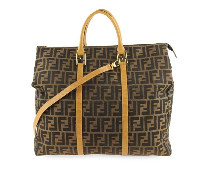 Fendi Extra Large Convertible Zucca Brown Canvas Tote 