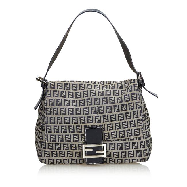 Fendi Fabric Zucchino Mamma Forever Italy Medium Gray Canvas Leather Shoulder Bag 