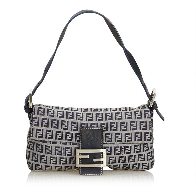 Fendi Fabric Zucchino Mamma Italy Gray Canvas Leather Baguette 