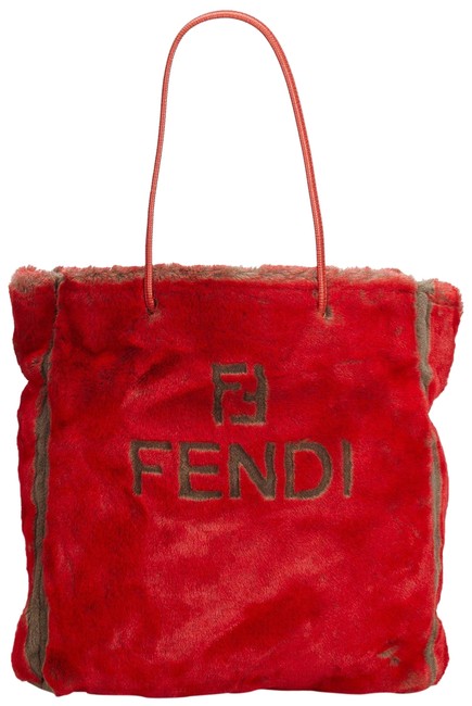 Fendi Faux Fur Red Leather Tote 