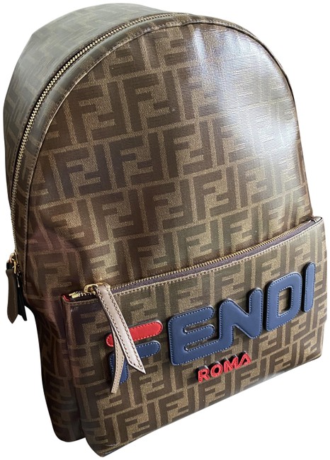Fendi Fendimania Double F Logo Brown O Calfskin Leather Backpack 