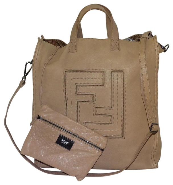 Fendi Ff Font Logo Tan Calfskin Leather Messenger Bag 