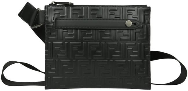 Fendi Ff Logo Black Calfskin Leather Messenger Bag 