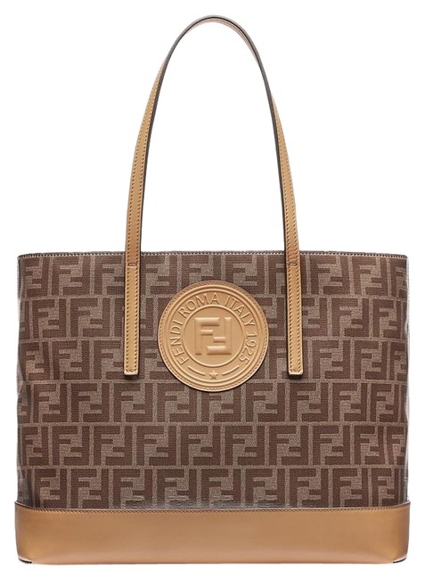 Fendi Bag Ff Logo Brown Textile and Leather Tote 