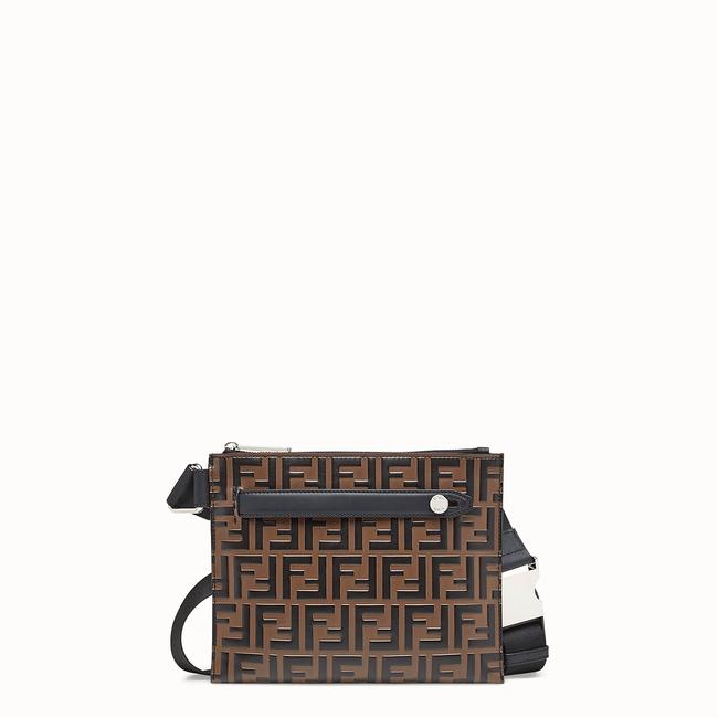 Fendi Ff Logo Calfskin Leather Messenger Bag 