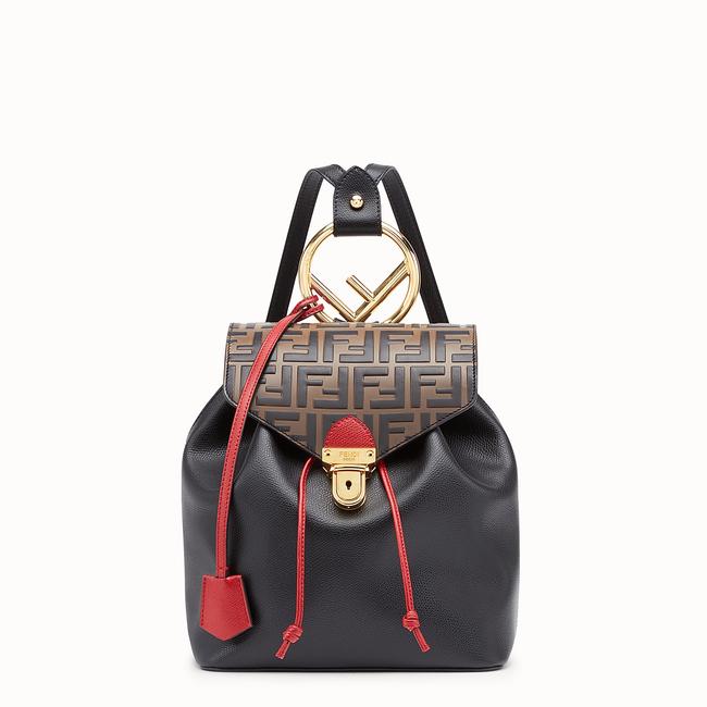 Fendi Ff Logo Embossed BlackBrown Leather Backpack 