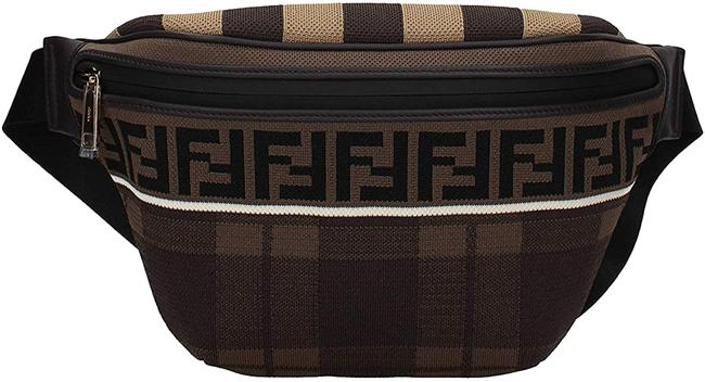 Fendi Ff Logo Leather Belt Fanny Pack Brown Canvas Messenger Bag 
