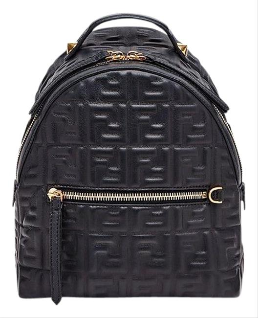 Fendi Ff Logo Mini Black Lambskin Leather Backpack 
