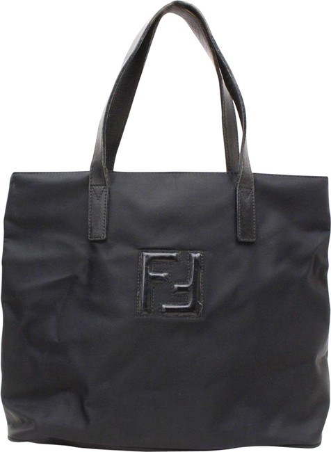 Fendi Ff Logo Shopper 868299 Black Nylon Tote 