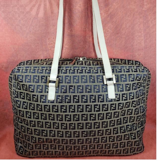Fendi Ff Monogram Blue &amp; Grey Canvas Tote 