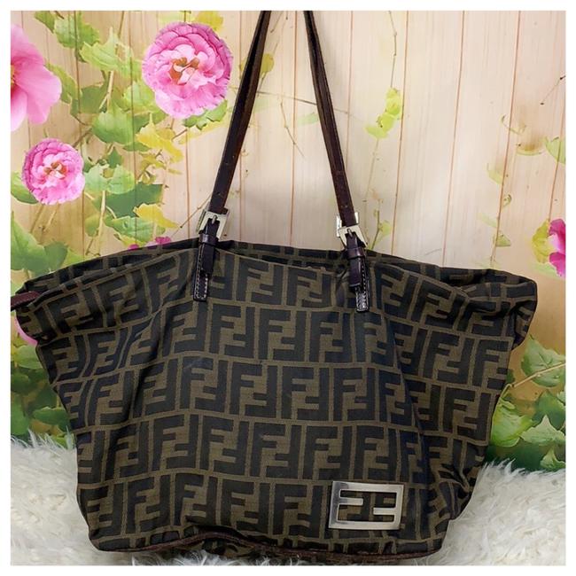 Fendi Ff Monogram Brown Black Canvas Tote 
