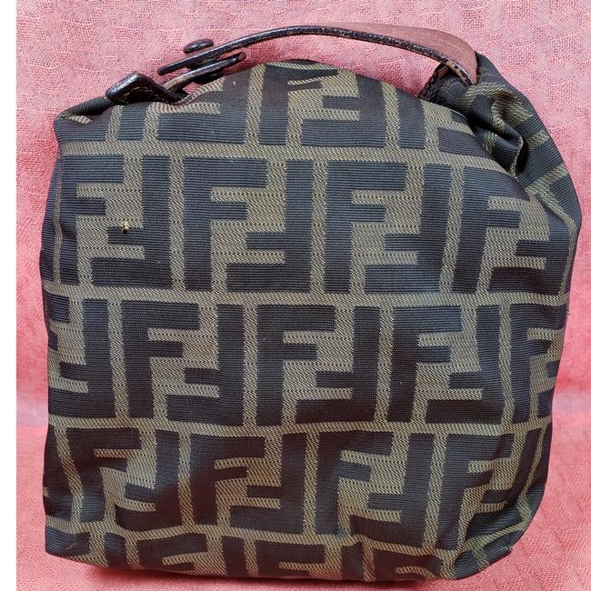 Fendi Ff Monogram Mini Handbag Brown Canvas Wristlet 