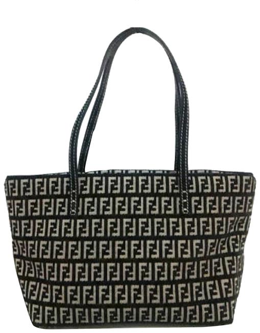 Fendi Ff Monogram Roll Shopper 228074 Black Coated Canvas Tote 