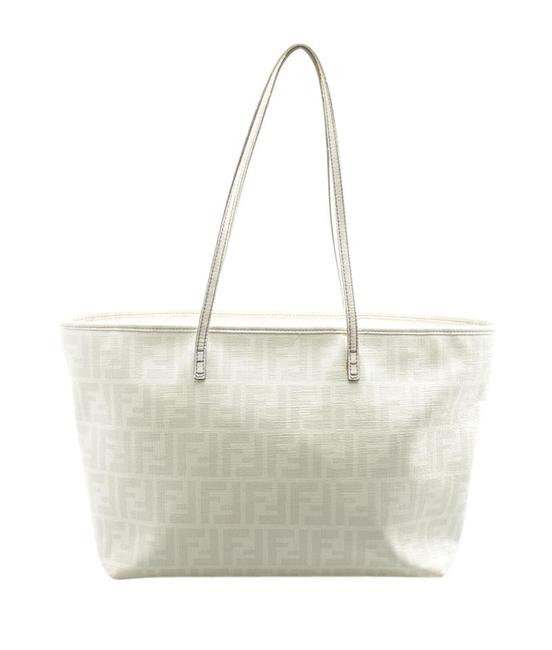 Fendi Ff Monogram Roll Shopper 239766 White Coated Canvas Tote 