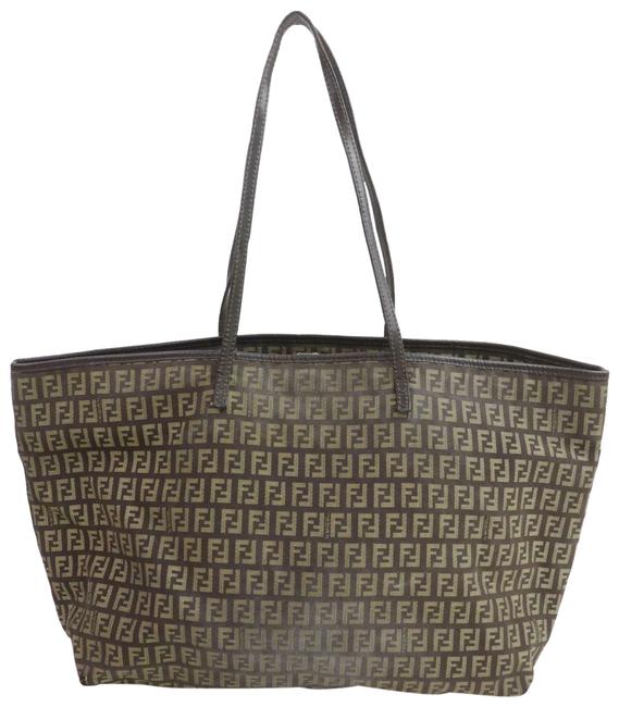 Fendi Ff Monogram Zucca Roll Shopper 871559 Brown Canvas Tote 