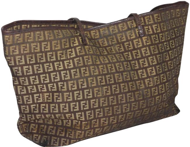 Fendi Ff Monogram Zucca Roll Shopper Brown Canvas Tote 