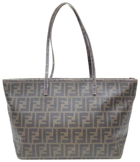 Fendi Ff Monogram Zucca Roll Tote 867167 Brown Coated Canvas Shoulder Bag 