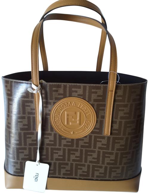 Fendi Bag Ff Shopping Logo Brown Textile and Leather Tote 