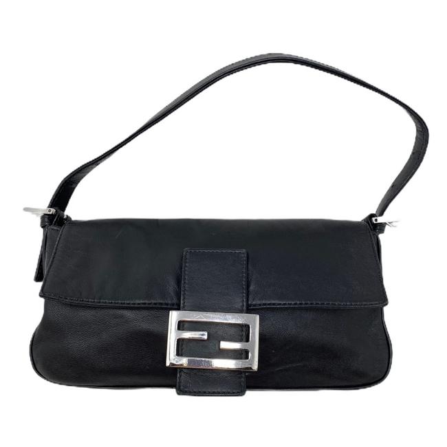 Fendi Ff Shoulderbag Black Leather Baguette 