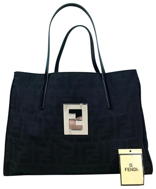 Fendi Ff Silver Hologram Zucchino Black Nylon Tote 