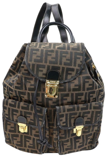 Fendi Ff Zucca Monogram 870727 Brown Nylon Backpack 