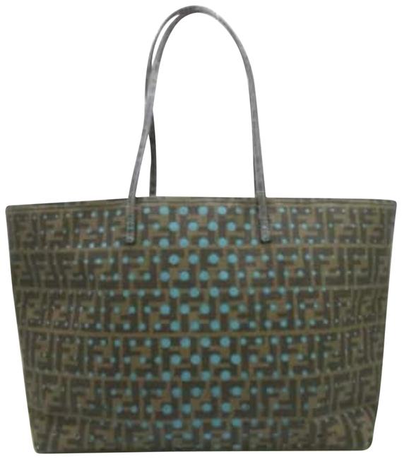 Fendi Ff Zucca Perforated Roll 228194 Tobacco X Blue Coated Canvas Tote 