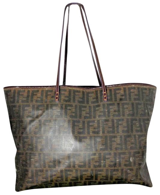 Fendi Ff Zucca Roll Monogram Shopper 239765 Brown X Purple Coated Canvas Tote 