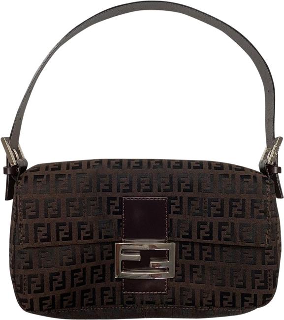 Fendi Ff Zucchino BlackBrown Canvas Baguette 