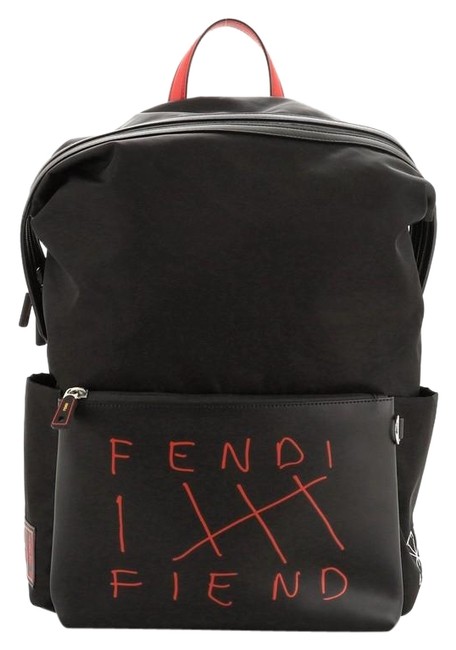 Fendi Fiend with Printed Black Leather Nylon Backpack 