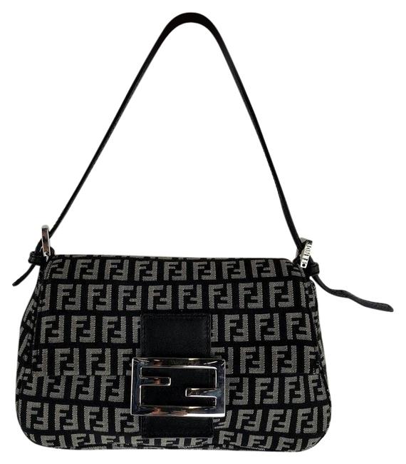 Fendi Flap Black and White Zucchino Canvas Baguette 