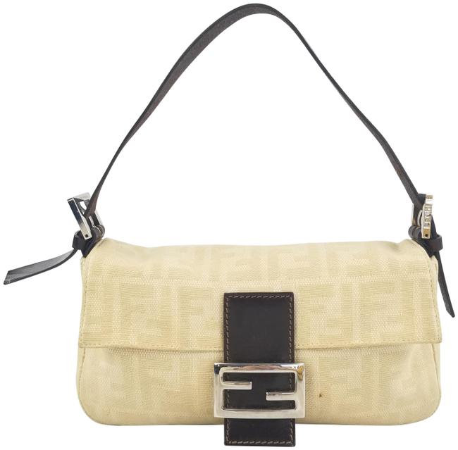 Fendi Flap Cream Zucca Canvas Baguette 
