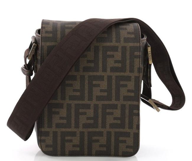 Fendi Messenger Crossbody Flap Zucca Brown Coated Canvas Shoulder Bag 
