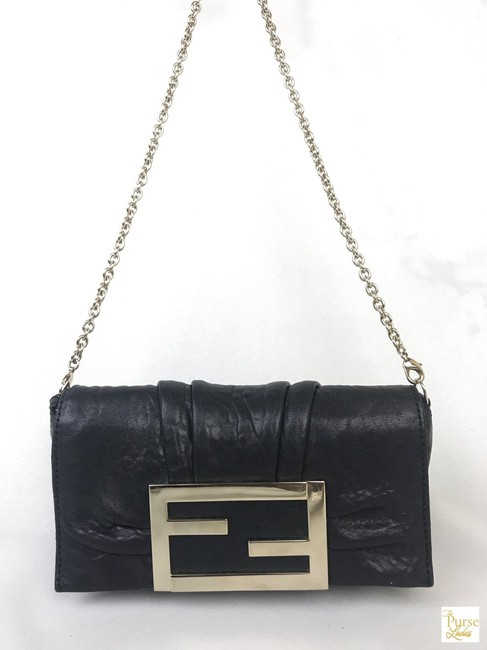 Fendi Flap Mia Pochette Chain Sale 28470 Black Leather Shoulder Bag 