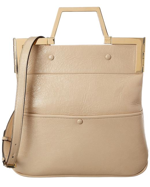 Fendi Flat Small Beige Leather Shoulder Bag 