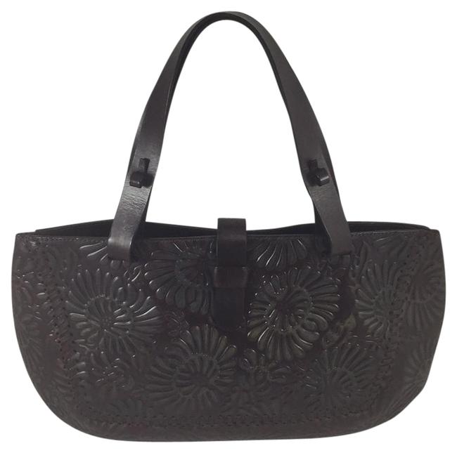 Fendi Floral Brown Sage Greased Leather Tote 