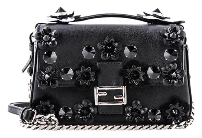 Fendi Flower studded Two tone Mink Black Leather Baguette 
